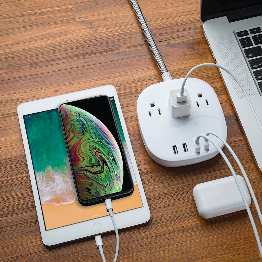 Tabletop Power Strip with 3 Outlets & 3 USB Ports